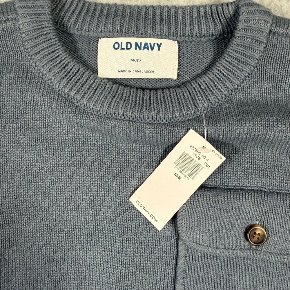 Old Navy Kids Blue Gray Cotton Knit Crewneck Sweater with Chest Pocket Size M 8